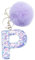 Xsclpomddy Mädchen Alphabet Buchstaben Schlüsselanhänger Niedlich Schlüsselanhänger Glitzer mit Pom Pom Quasten Harz Keychain Violett für Tasche Charme,P
