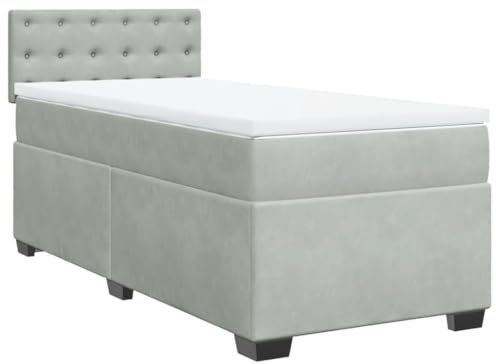 vidaXL Boxspringbett, Polsterbett Bett mit Matratze, Bettgestell mit Kopfteil Lattenrost, Einzelbett für Schlafzimmer, Hellgrau 90x190cm Samt