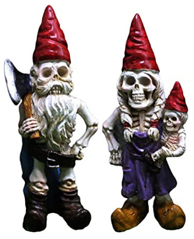 Halloween Skeleton Gnome Statue Dwarf Skull Resin Figurine Zombie Gnome Ornament 2PCS Zombie Gnome Sculpture Halloween Devil Gnome Figurine Halloween Dwarf Skull Resin Figure Halloween Skeleton Gnome