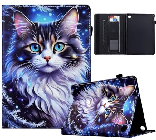 TEDTIKJT Cover for Amazon Fire HD 8/HD 8 Plus 8 (2024/2022/2020 12th/10th Gen) Tablet Case PU Leather Flip with Card Slot Stand Function Colored Drawing Protective Case,Tiger Spotted Cat