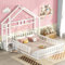 LUTUTU 140 x 200cm Kinderbetten, Flachbetten, Hausbetten mit Geländer, Kinderbetten mit Nachttischen (Weiß)