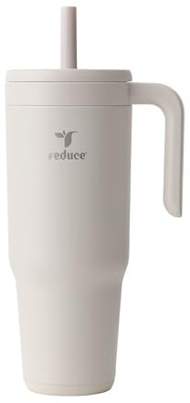 REDUCE Chiller - Vaso aislado al vacío de 40 onzas con popote de silicona a prueba de derrames, tapa sostenible Tritan Renew con marcadores de ingesta de agua, taza de viaje suave con base sentada,