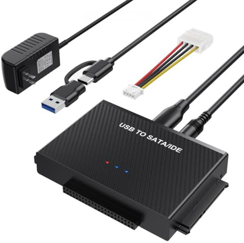 Hard Drive Reader USB-c 3.0 to SATA IDE Adapter,IDE SATA to USB + Type C External Hard Drive Adapter Data Recovery Converter Kit for Universal 2.5 3.5 HDD SSD Hard Drive Disk, with 12V/2A Power Adapte
