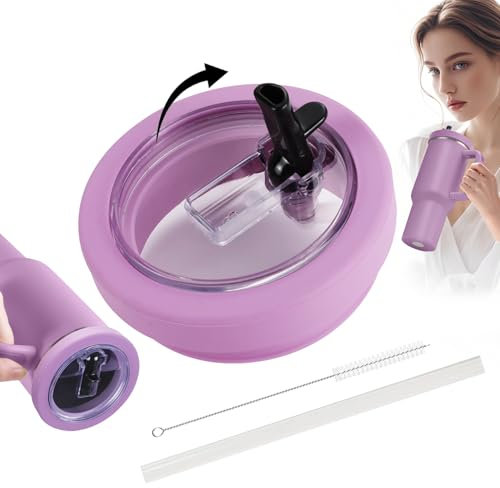 Replacement Lid for 40oz Stanley Tumbler with Soft Silicone Straw, Leak Proof, Spill Proof Lid for Stanley Tumbler, Replacement Flip Straw Cover Compatible 40oz Stanley Cup (Lilac, 40 oz)