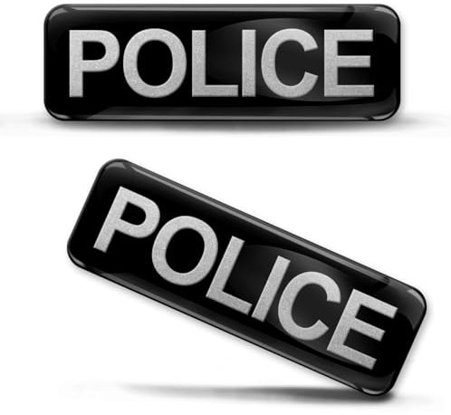 Biomar Labs 2 x Aufkleber 3D Gel Silikon Stickers Autoaufkleber Emblem Abzeichen Auto Tuning für Auto Motorrad Helm Fahrrad Polizei Police Schwarz Silber KS 74