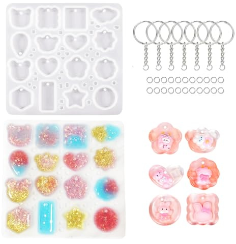 YRIHJIXQ Silikonform Epoxidharz Epoxidharz Formen Anhänger Epoxidharz Zubehör Schlüsselanhänger 16Kammern