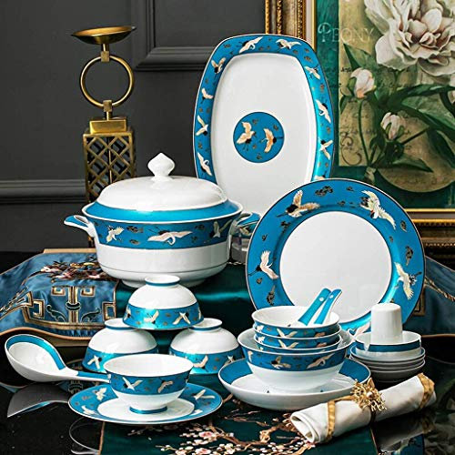 Geschirr-/Teller-/Schüsseln-Set, Keramik-Geschirrset, 50-teilig, klassisches Tafelservice aus Emaille-Porzellan für Hochzeitsgeschenke und Familientreffen – Teller und Schüsseln au