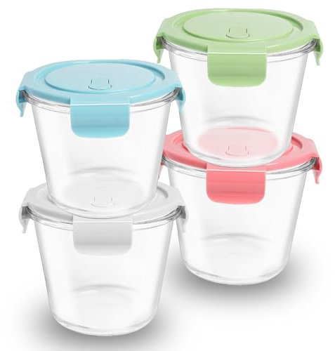 JUVEL Lot de 4 récipients en verre de 710 ml pour la préparation des repas avec couvercle, récipient en verre avec couvercle de fermeture, récipient à soupe, boîtes de conservation en verre,
