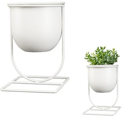 LIN HOME Soporte Macetas para Plantas de Hierro Forjado 16x11x11cm - Macetero Metal de Pie | Macetero Decorativos Interior para Plantas (Blanco)