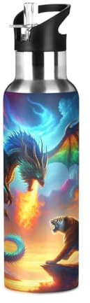 Dragon Tiger Bouteille d'eau isotherme de 946 ml, sans BPA avec paille anti-fuite