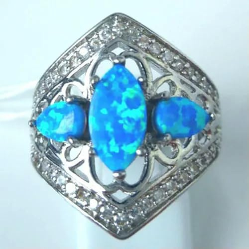 Damen-Ring aus 925er Silber, oval, Wolkenopal, Aurora Borealis, Hochzeitsschmuck, Größe 6–10–01#-10