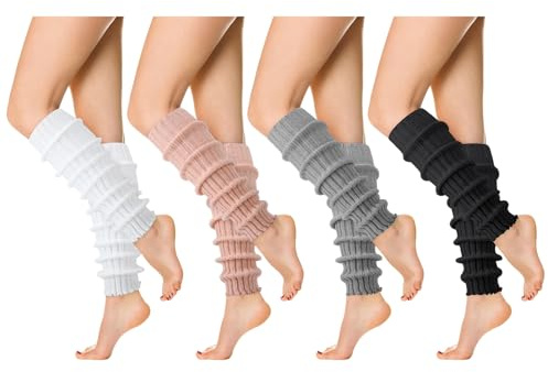 Zhamate 4 Pairs Leg Warmers for Women Cute Y2K Style Japanese Socks Halloween Goth Emo Gyaru Accessories White Pink Black Grey
