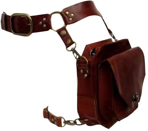 Steampunk Hüfttasche Oberschenkeltasche Leder Motorrad Gürtel Bein Halloween Kostüm Zubehör Mittelalter Requisiten, braun