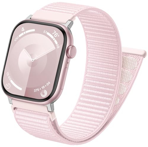 Netolo Nylon Strap Compatible with Apple Watch Straps 44mm 45mm 46mm 49mm 42mm Men Women - Soft Nylon Sport Loop Band for iWatch Series 11 10 9 8 7 6 5 4 3 2 1 SE SE3 Ultra 2 Ultra, Pink