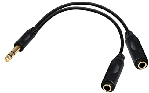 JiaHeHe Cavo splitter da 6,3 mm, lunghezza 20 cm, TRS Stereo maschio a Dual 6,3 mm, TRS Stereo jack Y, cavo jack 6,3 per cuffie, amplificatori, microfoni, ricevitore AV
