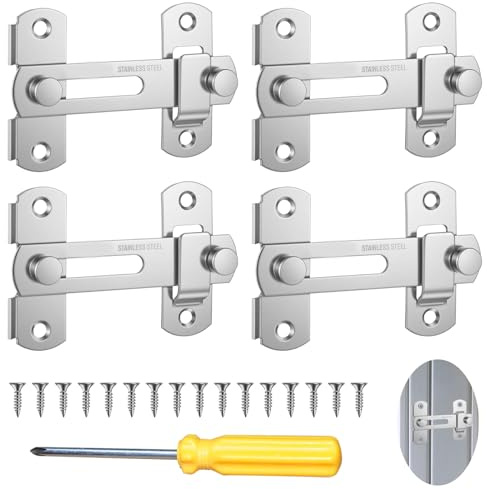 GYYXH Edelstahl Türriegel 4er Set mit Schrauben 100x70x20mm Innen | Rostfreier Stahl, Sicherheitsrastung, Vorhängeschloss-Öse, 90° Drehmechanismus, passend für Türen Fenster Schränke
