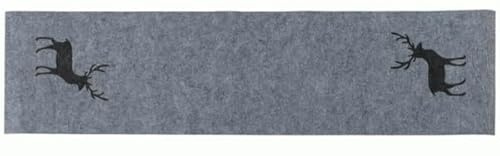 Tischläufer Tjark Filz grau mit Hirsch 120 x30 cm