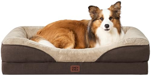 EHEYCIGA Orthopädisches Hundebett mit 4 Rändern, 104x68cm, Braun | Memory Foam, Waschbarer Bezug, Wasserdichte Beschichtung, Rutschfester Boden, Reversibles Design, Dauerhafter Reißverschluss