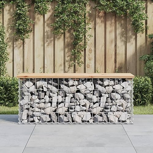 VIHHQGC Gartenbank aus Gabionen mit massiver Kiefernholz Sitzfläche 103x31,5x42 cm, robuster verzinkter Stahlkorb für Steine, kompaktes Design für Terrasse und Außenbereich,