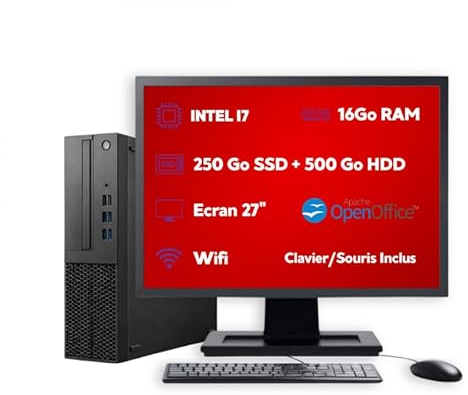 Reacondicionado Intel Core i7 PC de escritorio de 3,7 GHz - Pantalla de 27 • 16 GB RAM • 250 GB SSD + 500 GB HDD • Windows 11 Pro • USB Wi-Fi • Teclado con ratón incluido - Garantía de 12 meses