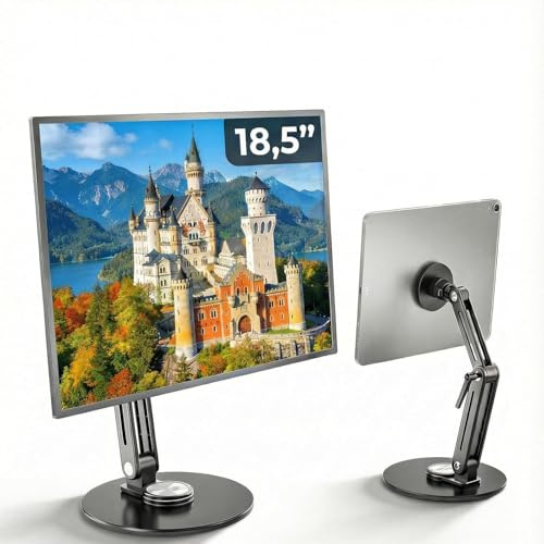 Feising Supporto iPad Scrivania Magnetico Braccio Tablet per Monitor Portatile VESA per scrivanie fino a 11 12,9 15,6 16 17,3 18,4 18,5 22 pollici, regolabile, pieghevole, girevole (18.4in)