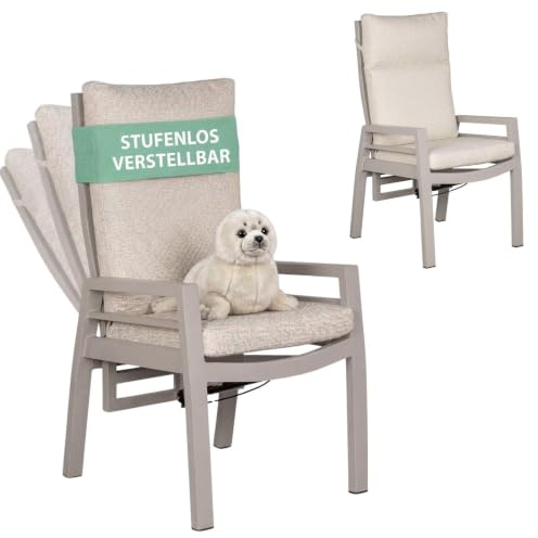 MR. DEKO Gartenstuhl Hochlehner 2er Set Sevilla Gartenstühle beige Ivory | Verstellbare Rückenlehne