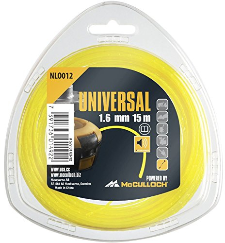 Tête de coupe Universal NLO012 : Fil de rechange pour débroussailleuse, longueur 15 m, fil Ø 1,6 mm, nylon résistant à la déchirure, accessoire d’origine McCulloch (n° art. 00057-76.163.12)