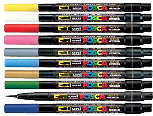 Uni Posca PCF-350 Assortiment de 10 marqueurs à peinture Pour le verre / plastique / bois / métal / tissu 10 couleurs Touffe de 0,1-10 mm