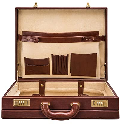 Maxwell Scott - Luxuriöse expandierbare quadratische Leder Attaché Aktentasche mit Kombinationsschloss - Handgefertigt aus italienischen Vollnarbenhäuten - The Strada Cognac
