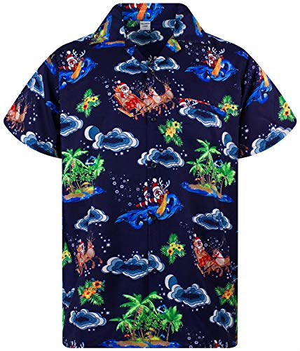 King Kameha Funky-Hawaii-Hemd, Weihnachten, Herren, Kurzarm, Christmas-Island, Multi-Blau, L