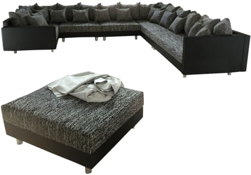 DELIFE Couch Clovis XXL Schwarz Hocker Armlehne Ottomane Rechts Wohnlandschaft modular