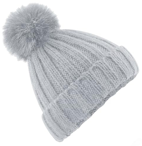 Beechfield - Verbier Fur Pom Pom Chunky Beanie (grau) - Wintermütze Winter Mütze