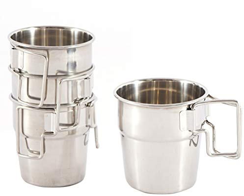 Macabolo Stackable Camping Cups, 4 Pack Stainless Steel Camping Cups with Folding Handle Outdoor Travel Cup Set