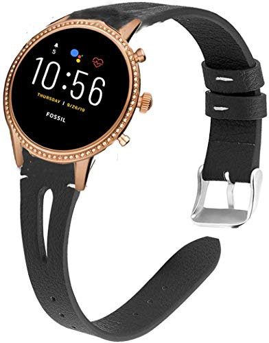 Compatible for Fossil Julianna Bands, LvBu Slim Genuine Leather Band Replacement Accessories Strap Compatible for Fossil Gen 5 Julianna Smartwatch/Fossil Julianna hr (Black)