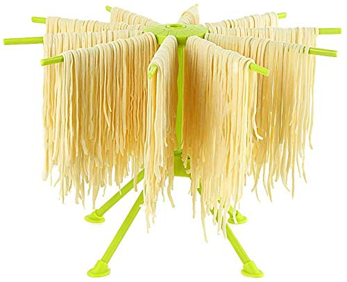Ourokhome - Stendino pieghevole per pasta in plastica, con 10 bracci, colore: Verde