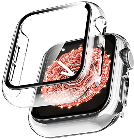 LϟK 2 Pack Funda Protector de Pantalla de Cristal Templado Incorporado para Apple Watch 44mm Series 6 5 4 SE - Estuche Protector General para PC Duro HD Ultra-Thin Carcasa para iWatch 44mm - Claro
