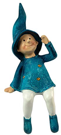 Manufaktur Lichtbogen Dekofiguren Wichtel Petrol Kantenhocker mit Hand an der Mütze