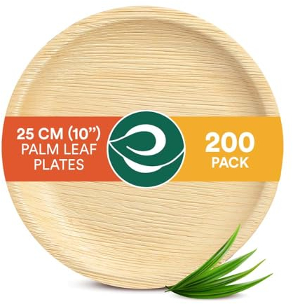 ECO SOUL Piatti rotondi compostabili al 100% in foglia di palma [confezione da 200] I Set di piatti usa e getta premium I Piatti usa e getta in bambù (marrone chiaro, piatti rotondi da 10)