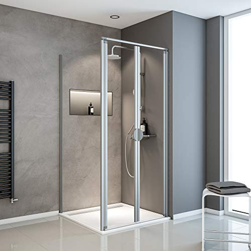 Schulte porte de douche battante et paroi latérale 90 x 90 x 180 cm, alu-argenté, 2 battants, verre de sécurité 5 mm transparent, largeur d'accès 77.5, plage de réglage 89.5-91.5 cm