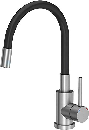 VBChome Spültischarmatur Schwarz Inox Flexibel 360°drehbar Edelstahl Gebürstet Küche Wasserhahn Küchenarmatur Einhebel Spültischbatterie Spüle Mischbatterie flexibel