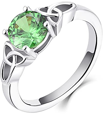 YL Keltischer Ring 925 Sterling Silber April Geburtsstein Grün Zirkonia Solitaire Ring Verlobungs-Ehering für Brautfrauen Women(Größe 62)