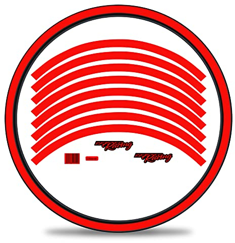 16-teiliges Set Felgenrandaufkleber Sticker für Fahrrad Felgen im Classic Design Komplett Set für 27 29 für Ebike Rennrad Mountainbike MTB Laufrad RX036 (Neon Rot, Glanz)