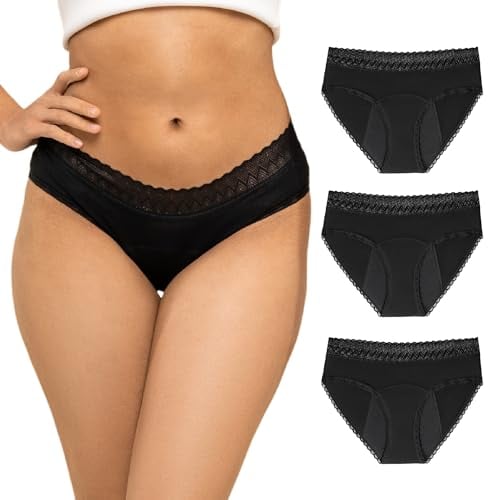 Zenaphyr - Lot 3 Culottes Menstruelles Noires en Coton Bio - XS - Protection Hygiénique Absorbante Lavable - sous Vetement Écologique 4 Couches Anti-Fuite pour Regle