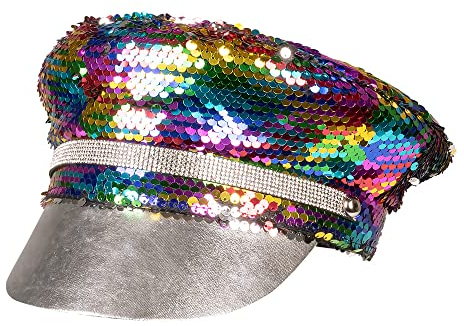 Boland 44759 - Regenbogen-Mütze mit Wende-Pailletten, Silber oder Mehrfarbig, für Erwachsene, Kopfbedeckung, Hut, CSD, Karneval, Mottoparty