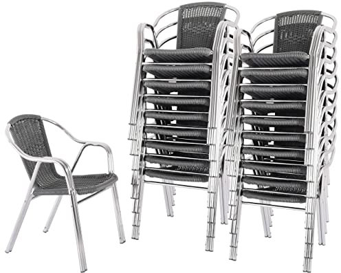 MACOShopde by MACO Möbel Bistrostuhl 20er-Set, Outdoor-Stapelstuhl mit Armlehnen, Polyrattan, in Dunkelgrau, stabiles Alugestell, Raburg Vita