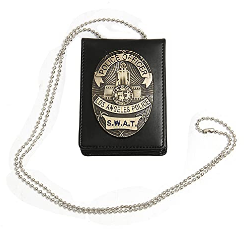 PJX SWAT LAPD Los Angeles Police Badge ID Kartenetui Geldbörse mit Kette Cosplay Kollektion, Schwarz