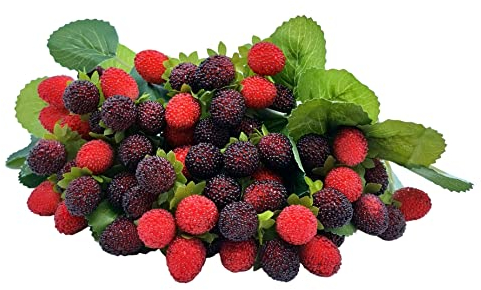 M2cbridge Künstliche Himbeere, rote Beeren, Erdbeeren, künstliche Früchte, Brombeer-Requisiten, Tischdekoration (rot mit schwarz), 4 Stück