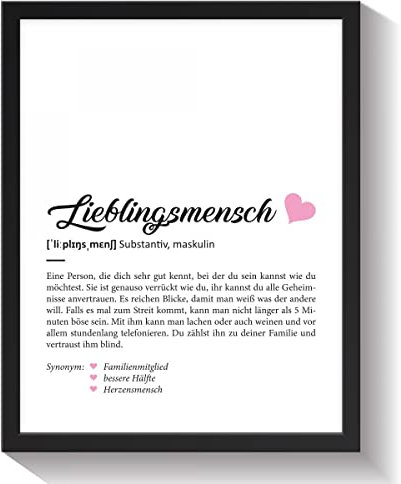 GRAVURZEILE Definition Poster, Kunstdrucke & Worterklärung auf DIN A4 Premium-Foto-Papier Größe DIN A4, Farbe Lieblingsmensch Geschenk