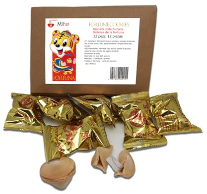 MiFan Fortuna Box - Galletas de la Fortuna Chinas, Mensajes Proféticos, Deseos en Español, Paquetes Variados, Sabor Vainilla (12 Piezas)