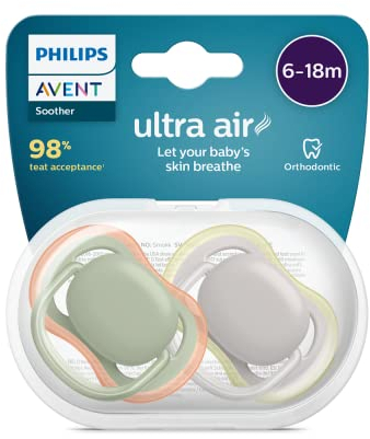 Philips Avent Ultra Air Pacifiers Pack of 2 BPA Free Pacifiers for 6-18 Months Baby (Model: SCF085/20)